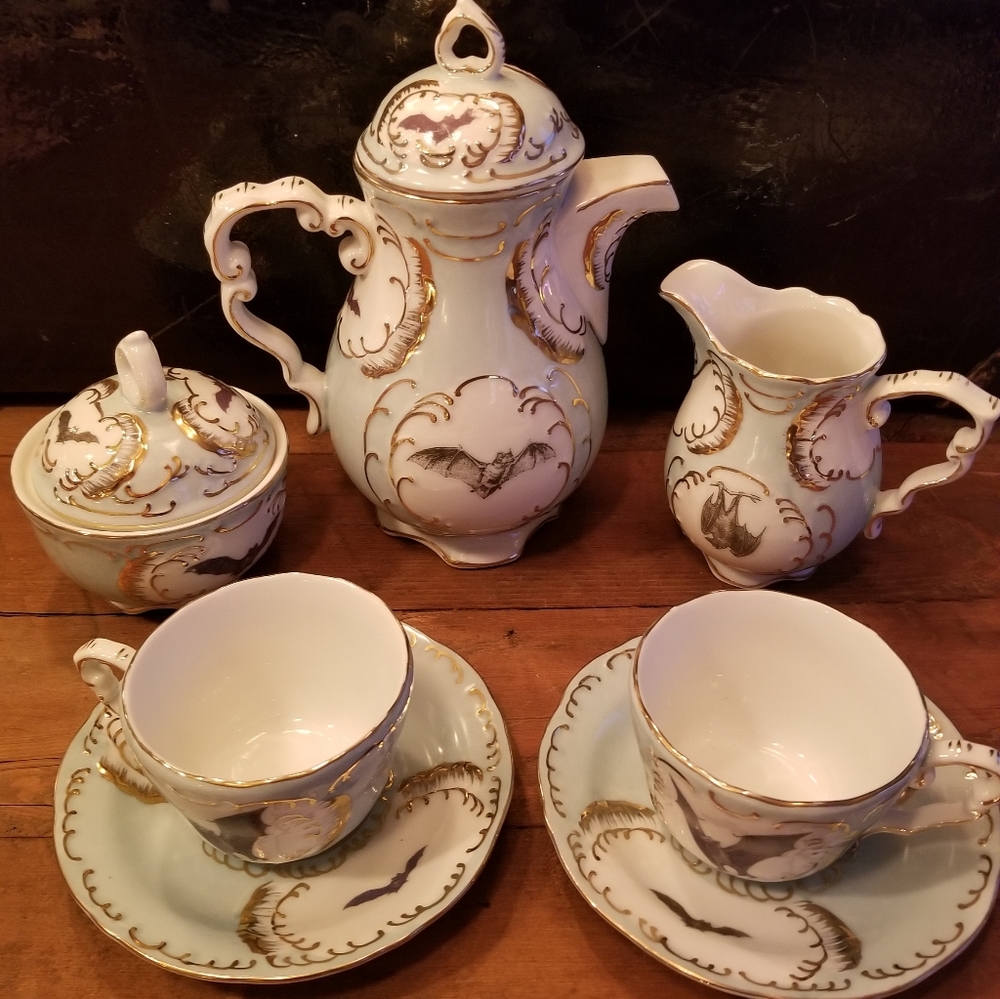 Light Blue Bats gothic tea set